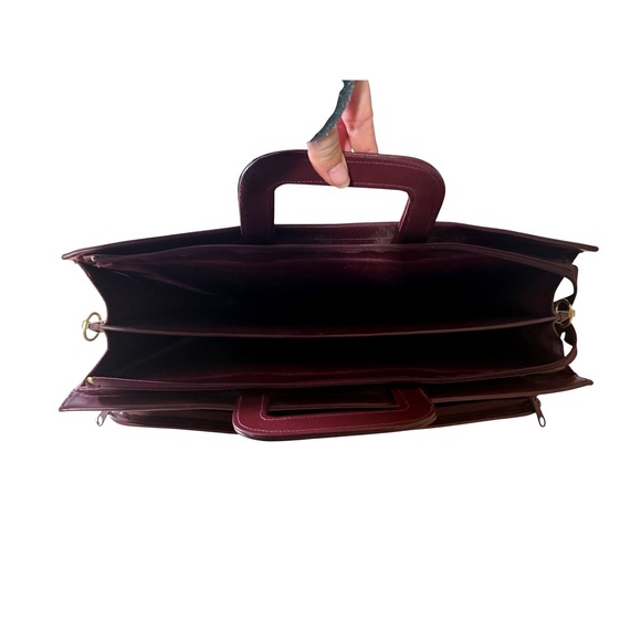 Vintage 80s Burgundy Leather Multi Compartment Briefcase Professional Laptop Bag - Picture 7 of 9